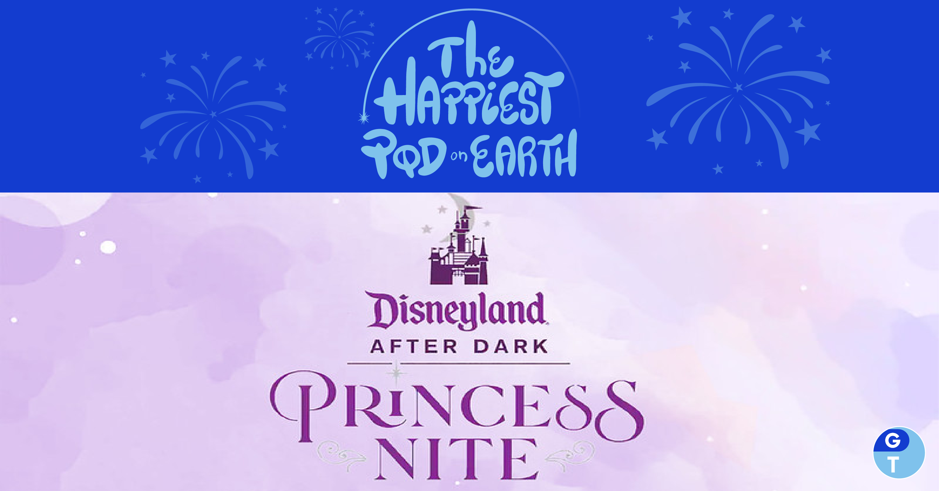 podcast logo of fireworks and podcast name "Disneyland After Dark Princess Nite"